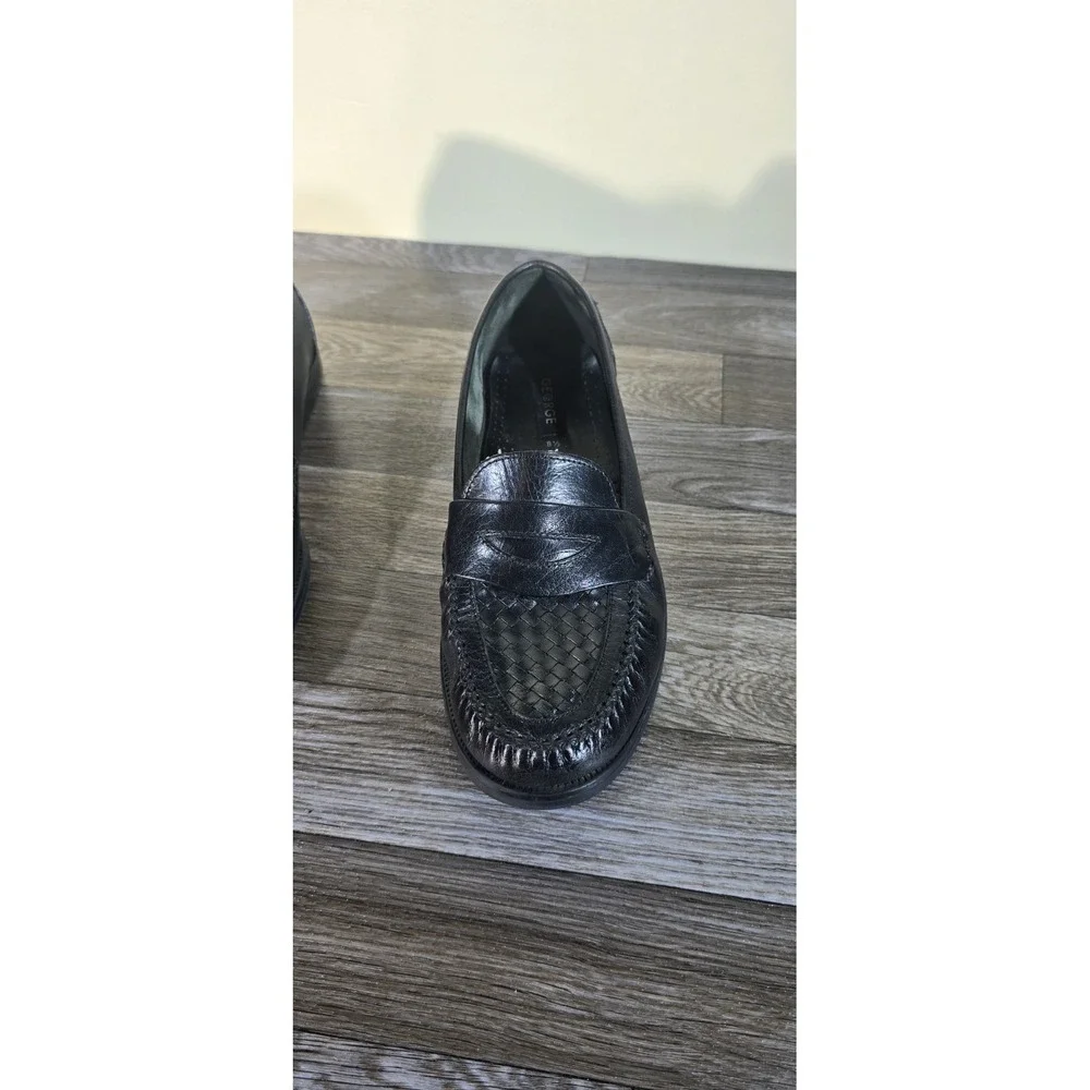 George‎ Men's Leather Slip-On Loafers US 8.5W Black Penny Loafer Woven Toe